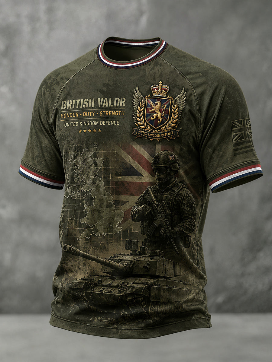 Men's Vintage Camouflage Military-Style Print Raglan Short-Sleeve T-Shirt