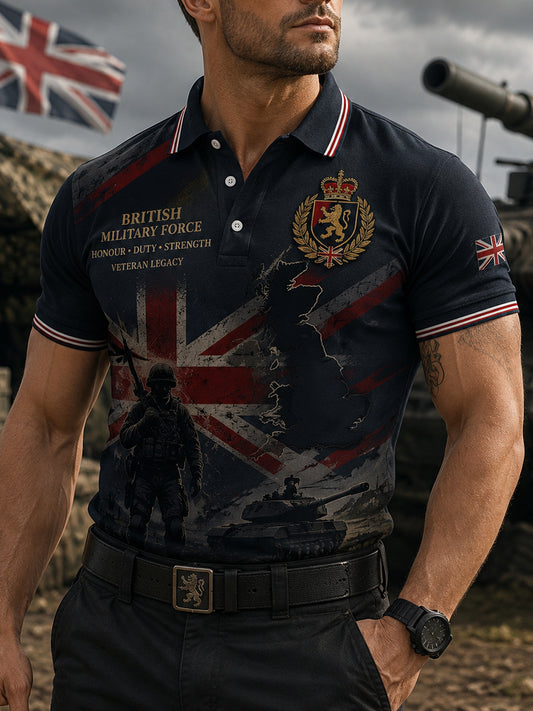 Men's Short-Sleeve Polo Shirt With Vintage Camouflage And Military-Style Prints