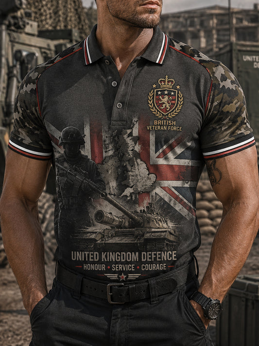 Men's Short-Sleeve Polo Shirt With Vintage Camouflage And Military-Style Prints