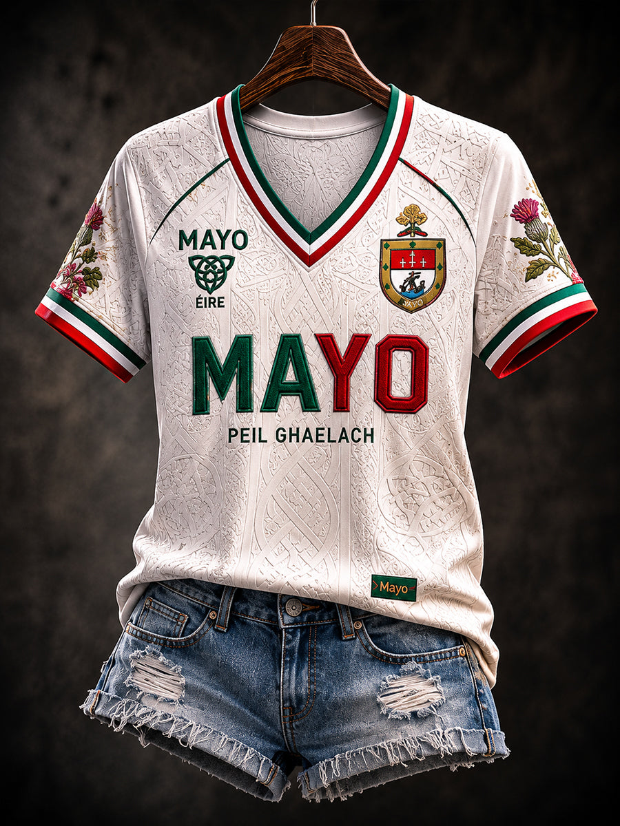 Women's County Mayo V-Neck Off-Shoulder Short-Sleeved T-Shirt