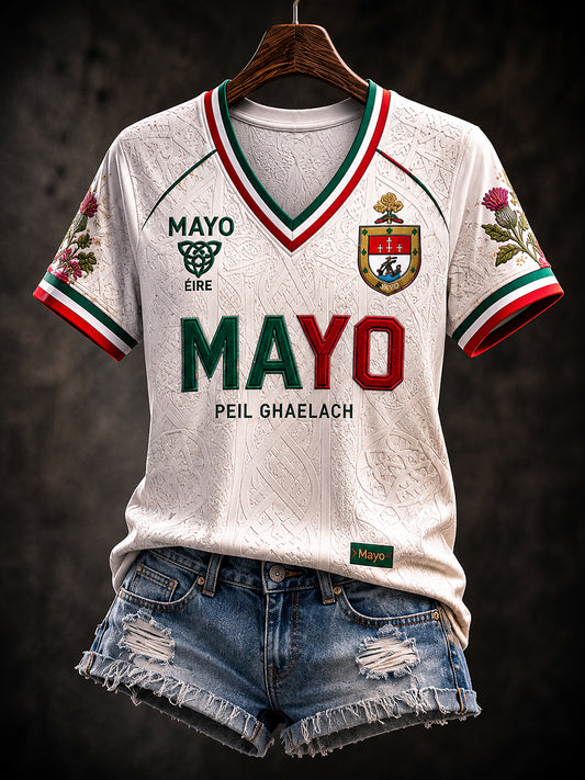 Women's County Mayo V-Neck Off-Shoulder Short-Sleeved T-Shirt