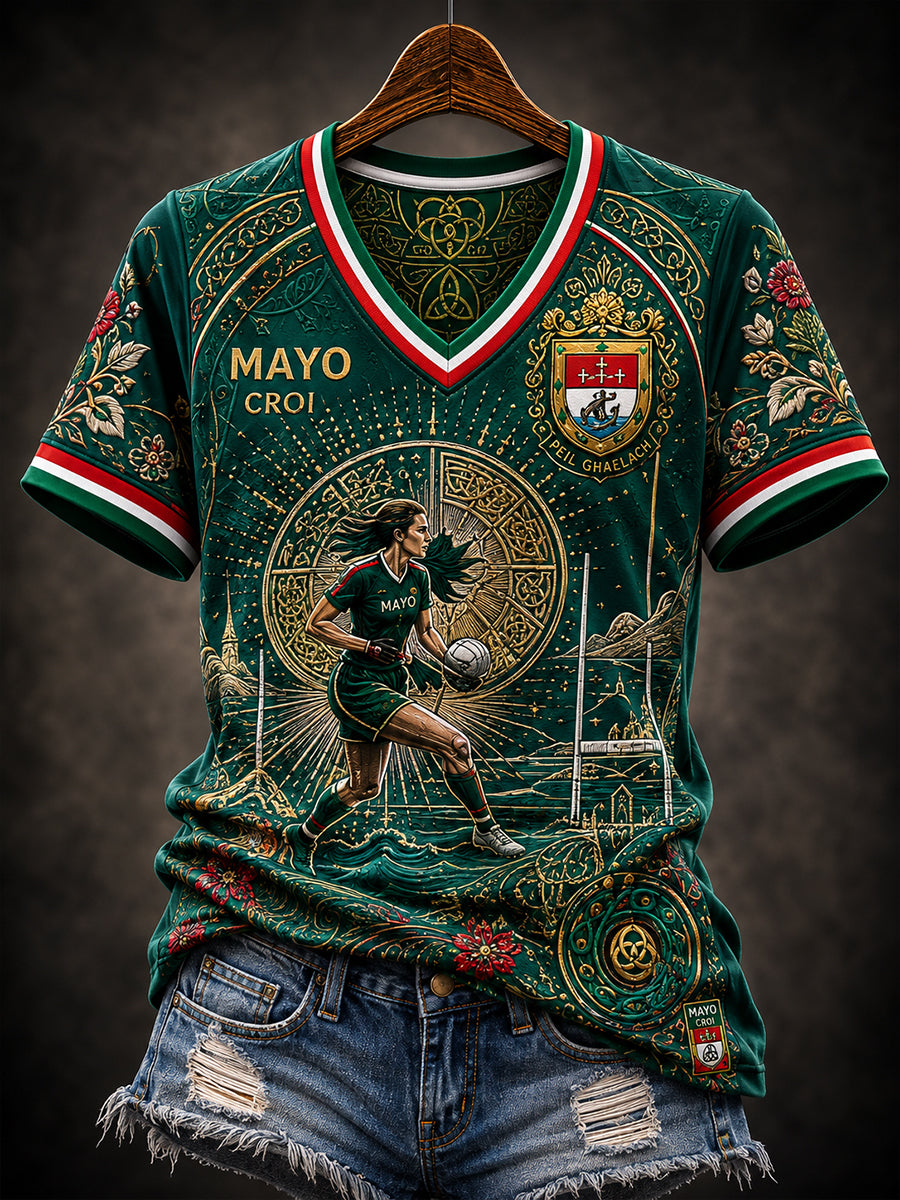 Women's County Mayo V-Neck Off-Shoulder Short-Sleeved T-Shirt