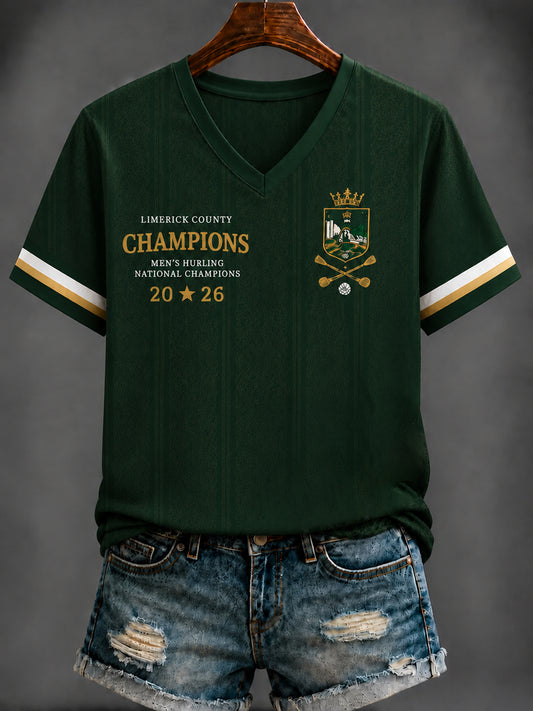 Women's Limerick Hurling Printed V-neck T-shirt