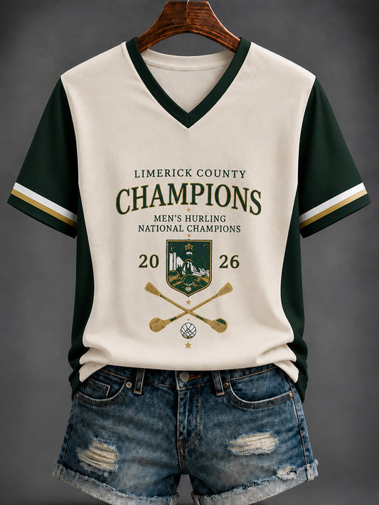 Women's Limerick Hurling Printed V-neck T-shirt