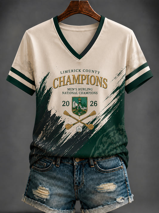Women's Limerick Hurling Printed V-neck T-shirt