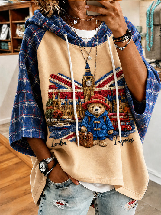 Women's Paddington Bear Printed Round-Neck Three-Quarter Sleeve Sweatshirt