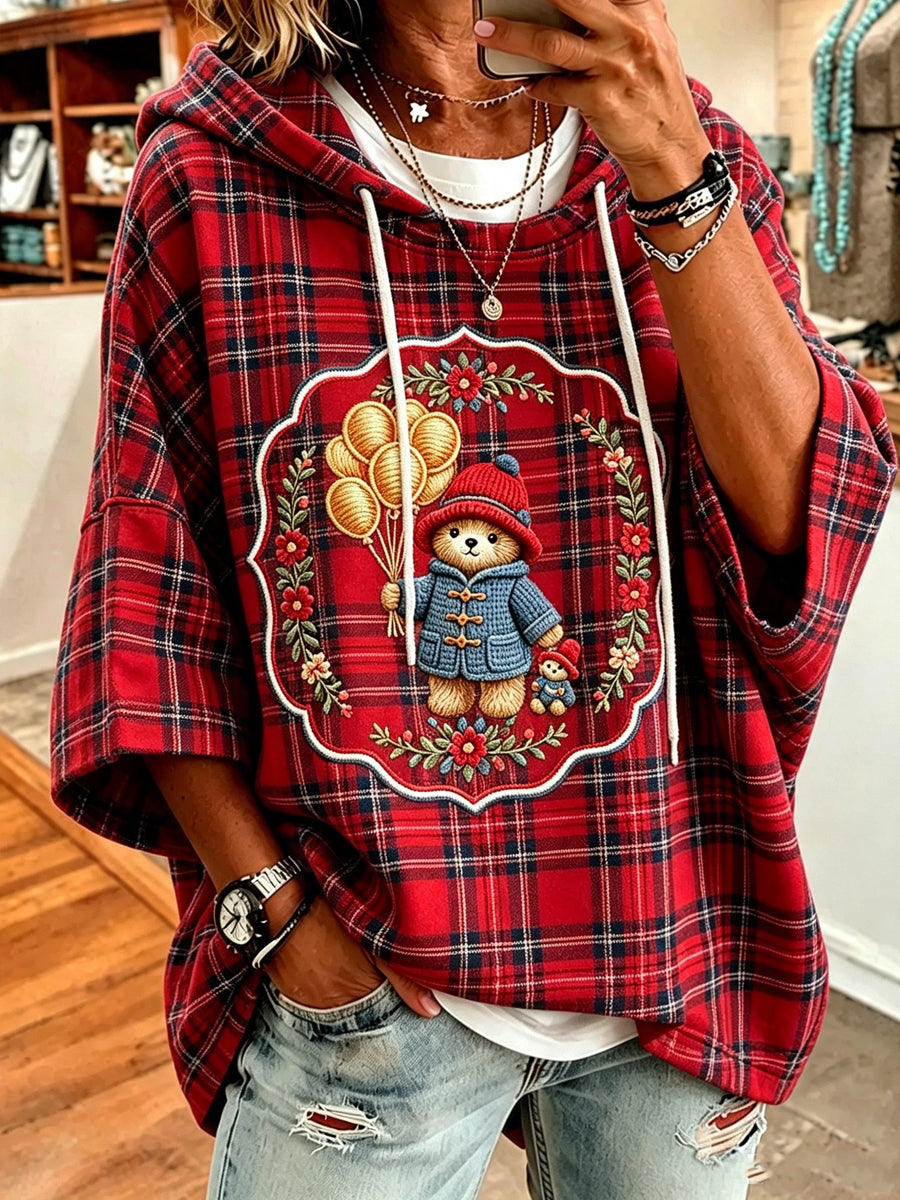 Women's Paddington Bear Printed Round-Neck Three-Quarter Sleeve Sweatshirt
