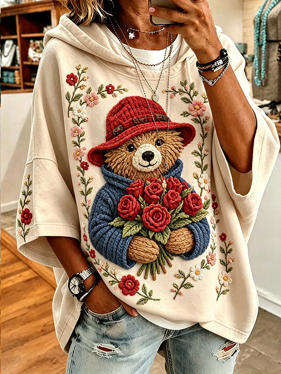 Women's Paddington Bear Printed Round-Neck Three-Quarter Sleeve Sweatshirt