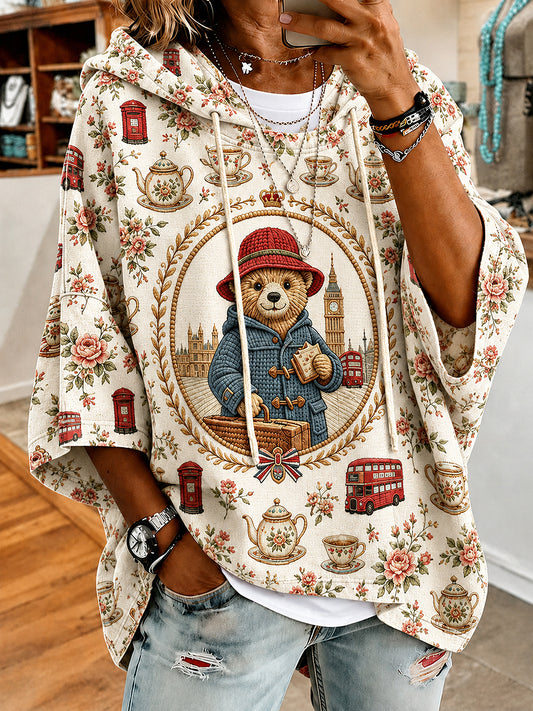 Women's Paddington Bear Printed Round-Neck Three-Quarter Sleeve Sweatshirt
