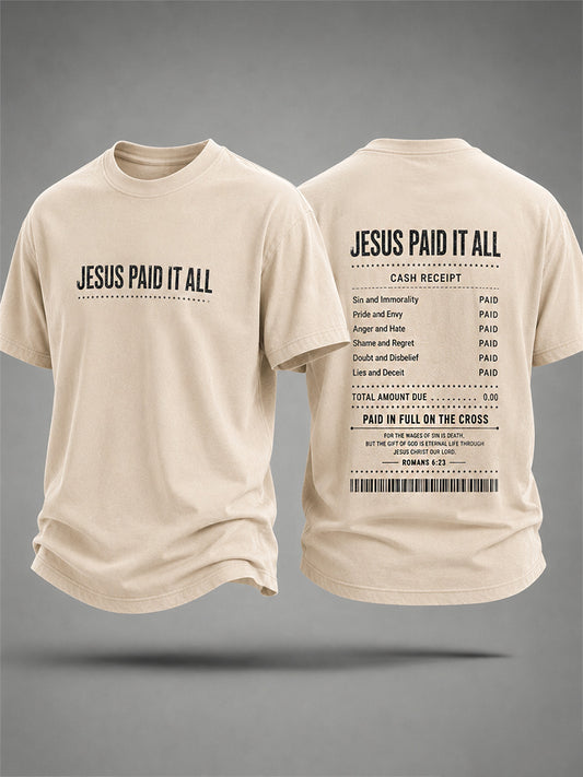 Men's Jesus Paid It All Print Casual Tee