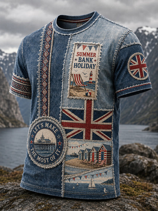 Men's British Summer Bank Holiday Cultural Elements Art Print Casual T-Shirt