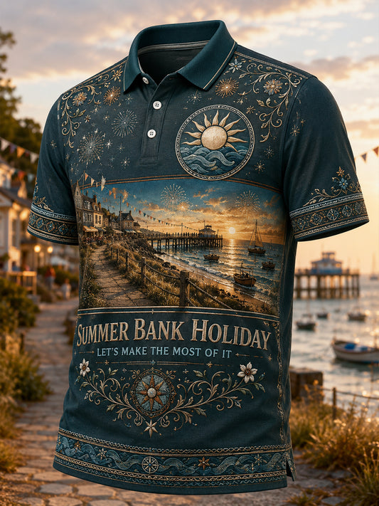 Men's British Summer Bank Holiday Art Print Casual Polo