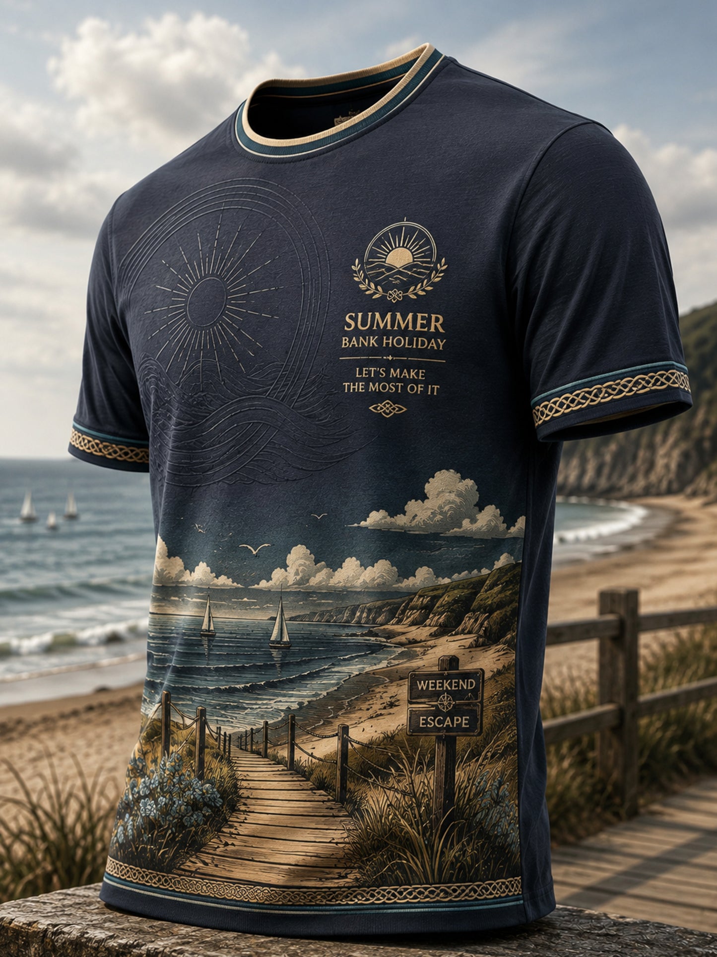 Men's British Summer Bank Holiday Cultural Elements Art Print Casual T-Shirt