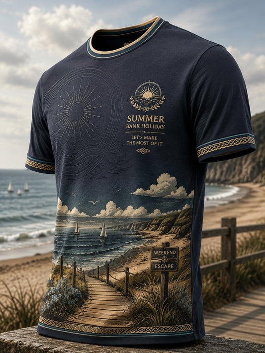 Men's British Summer Bank Holiday Cultural Elements Art Print Casual T-Shirt