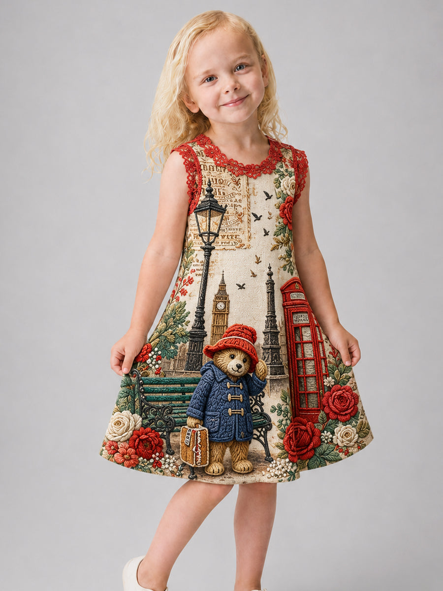 Girl's Paddington Bear Art Printed Dress