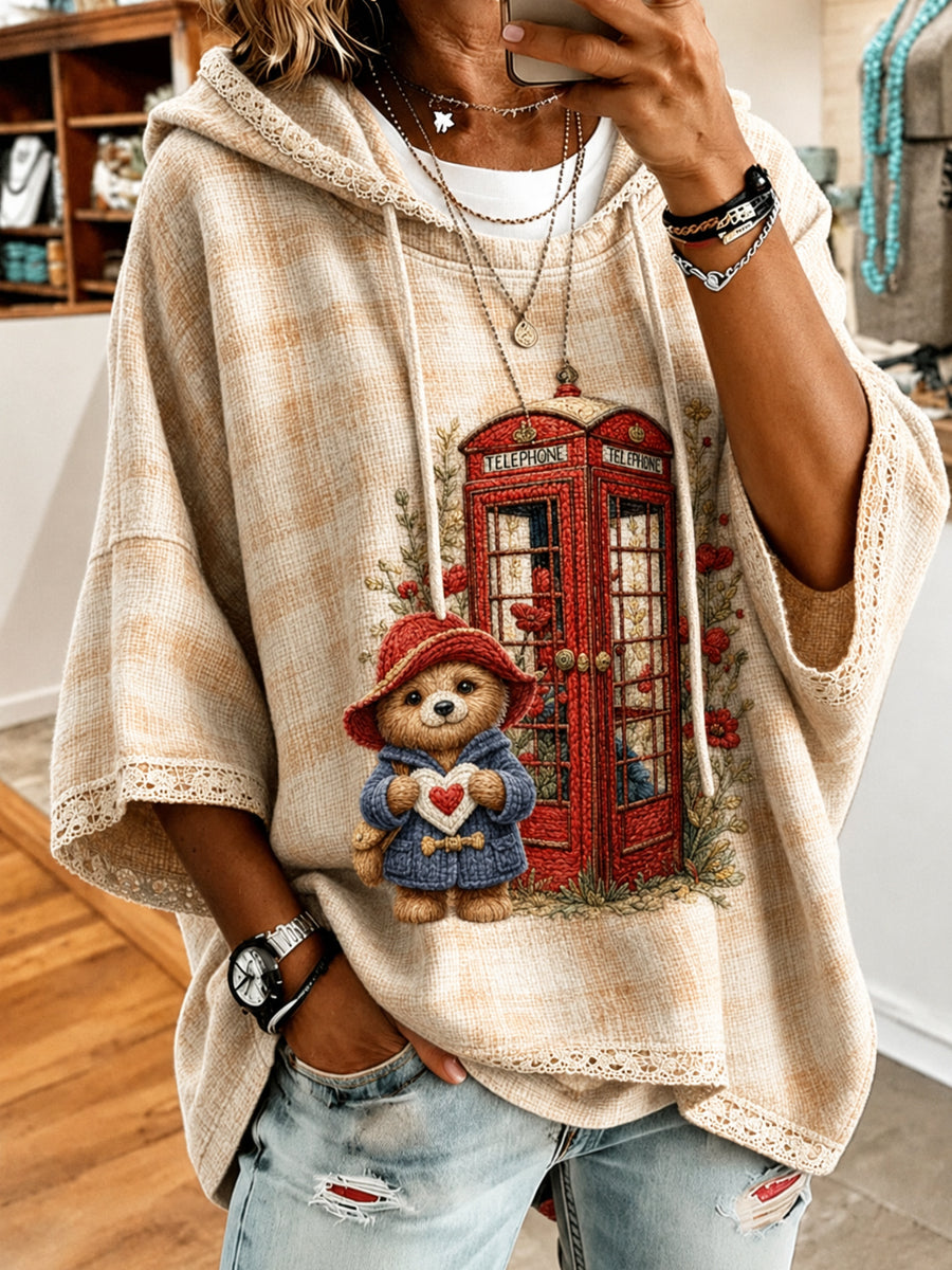 Women's Paddington Bear Printed Round-Neck Three-Quarter Sleeve Sweatshirt