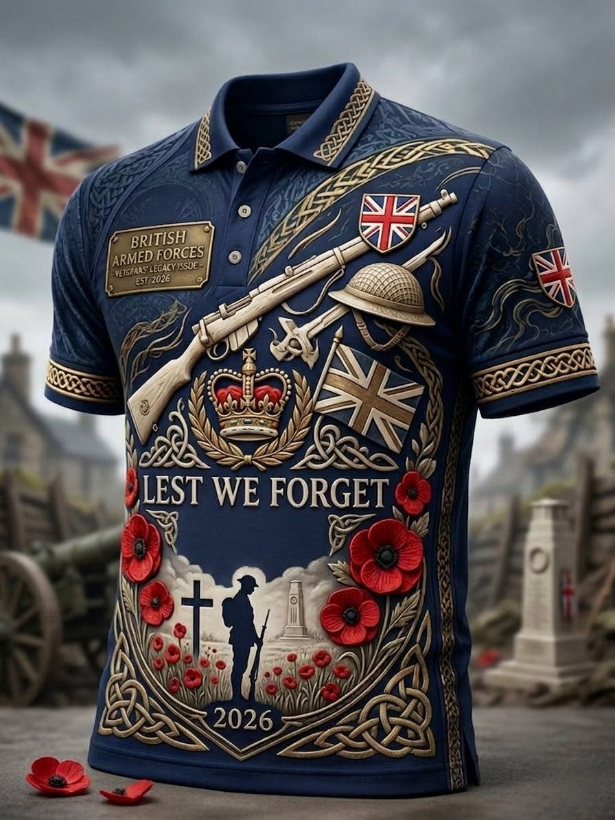 Men's British veteran print polo shirt