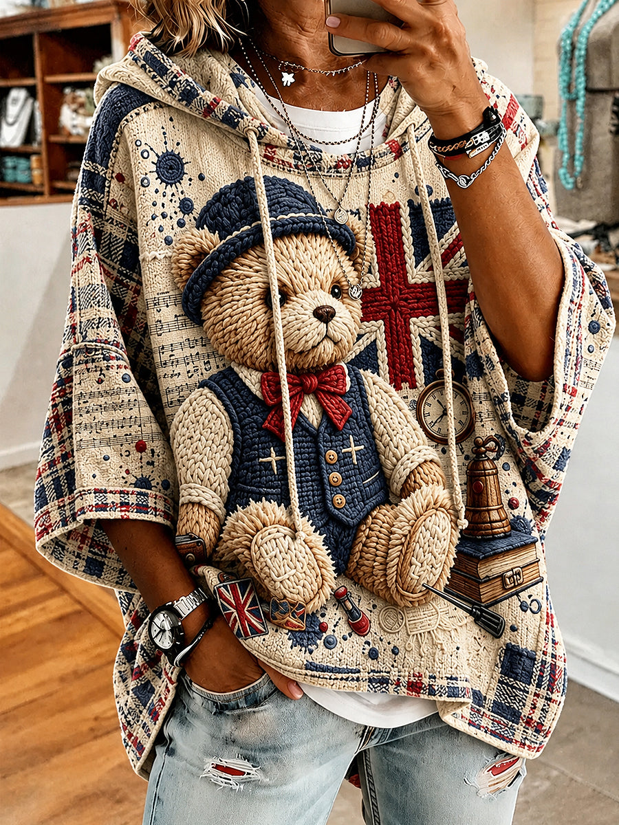 Women's Paddington Bear Printed Round-Neck Three-Quarter Sleeve Sweatshirt