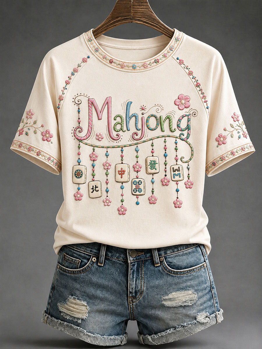 Women's Mahjong Print Casual T-Shirt