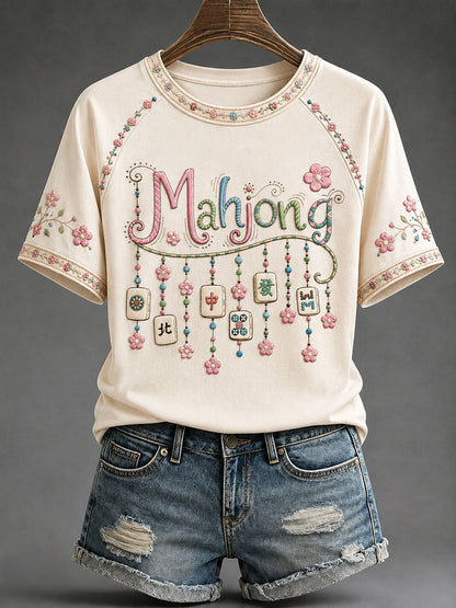 Women's Mahjong Print Casual T-Shirt