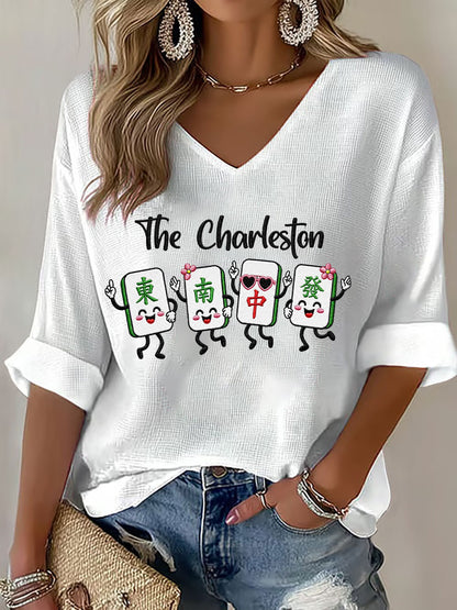 Women's Mahjong Print Casual T-Shirt