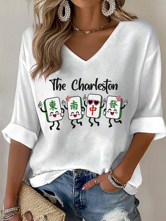 Women's Mahjong Print Casual T-Shirt