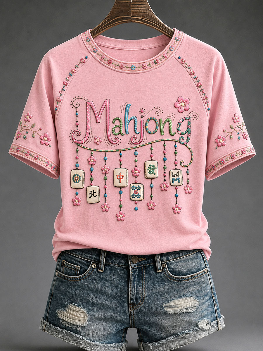 Women's Mahjong Print Casual T-Shirt