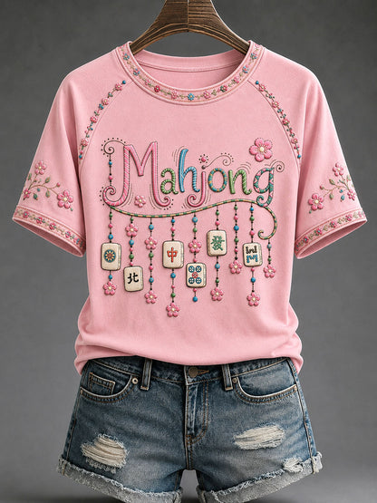 Women's Mahjong Print Casual T-Shirt