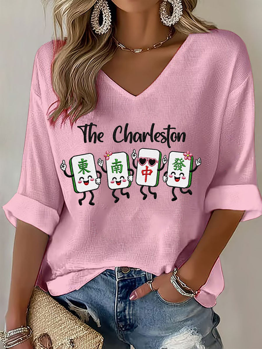 Women's Mahjong Print Casual T-Shirt