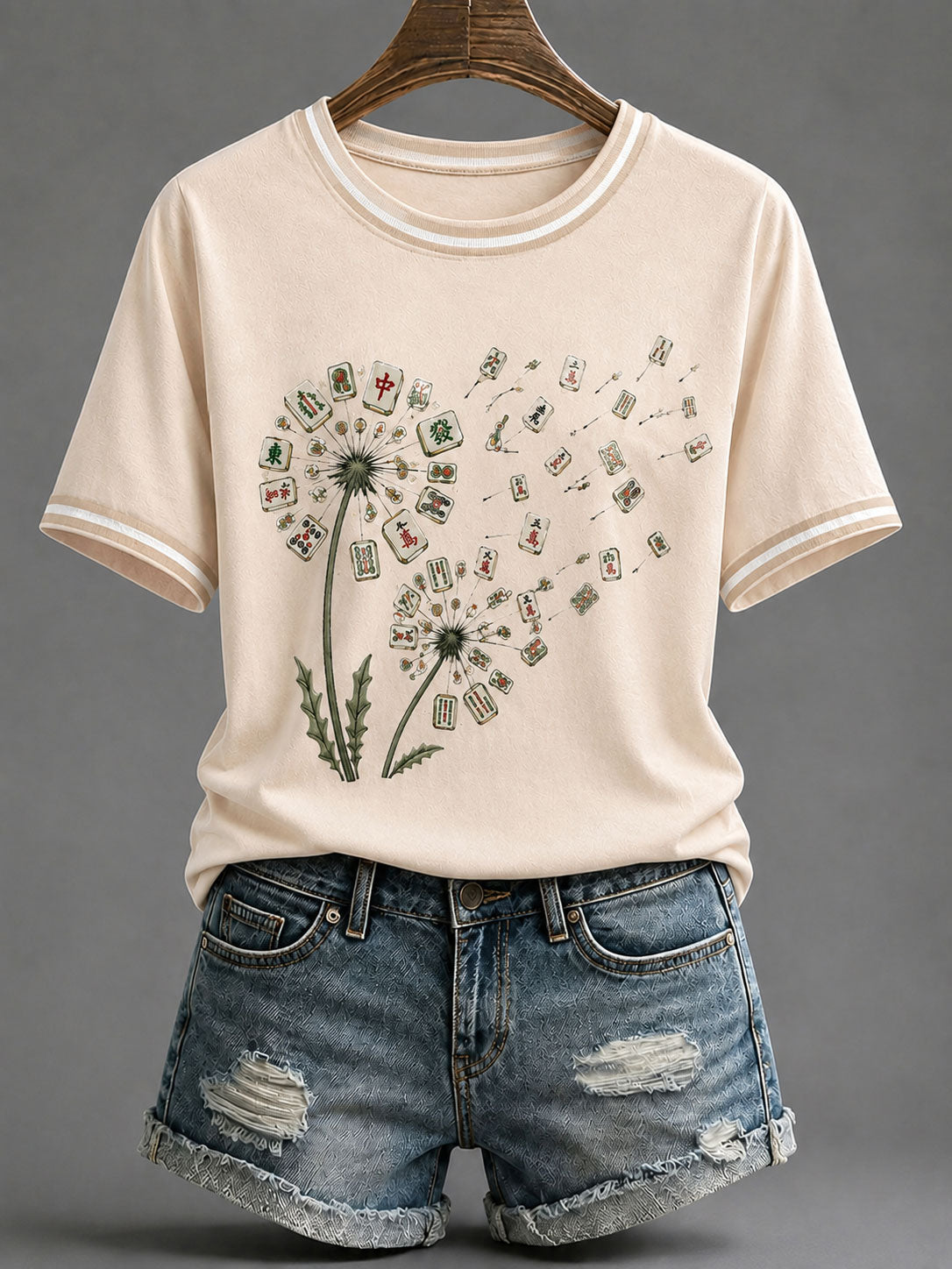 Women's Mahjong Print Casual T-Shirt