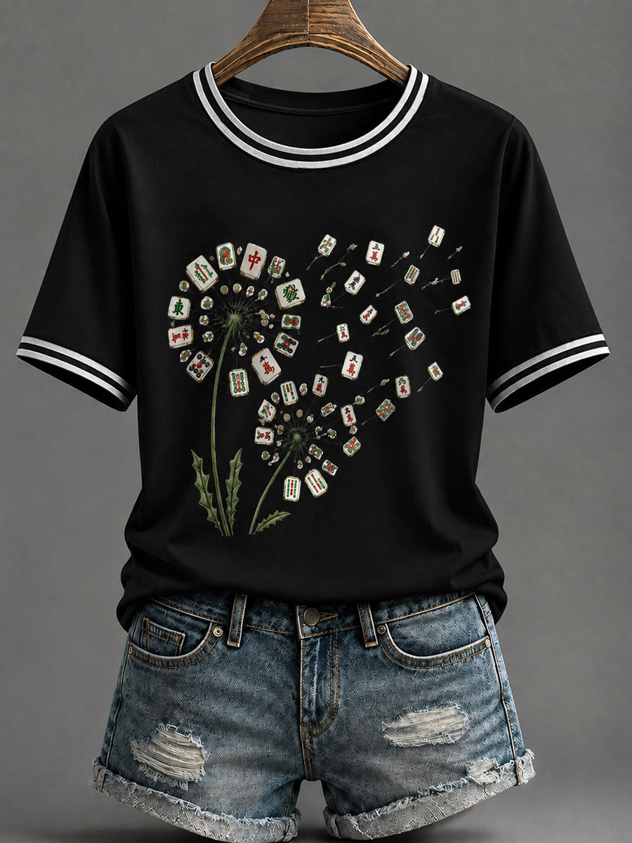 Women's Mahjong Print Casual T-Shirt
