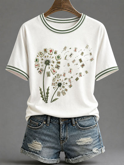 Women's Mahjong Print Casual T-Shirt