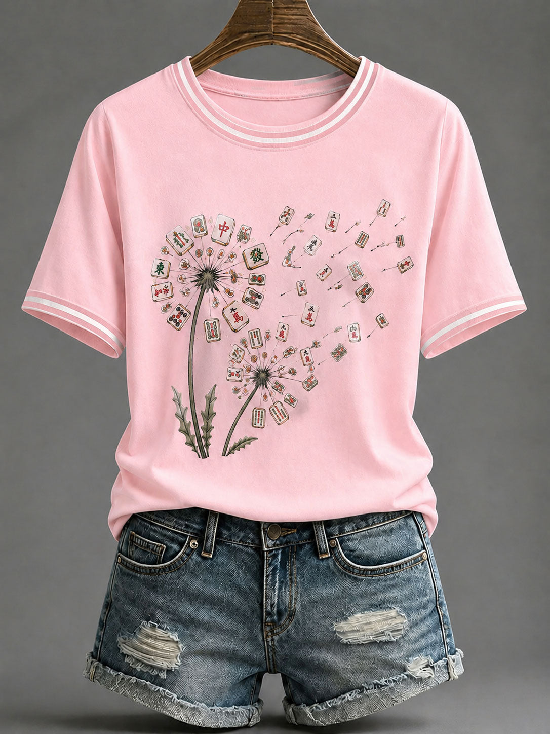 Women's Mahjong Print Casual T-Shirt