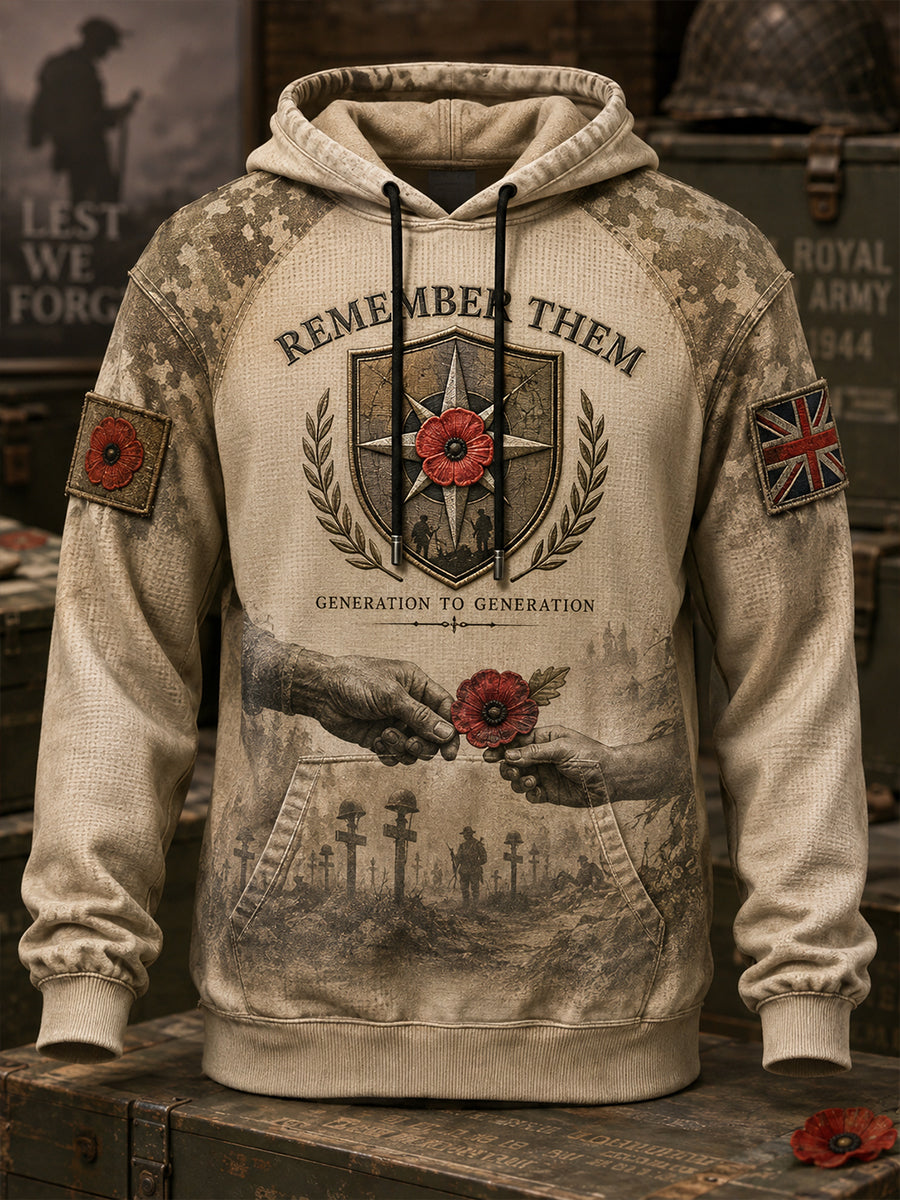 Men's Remembrance Day We Shall Not Forget Oversized Drop-Shoulder Hoodie with Pockets