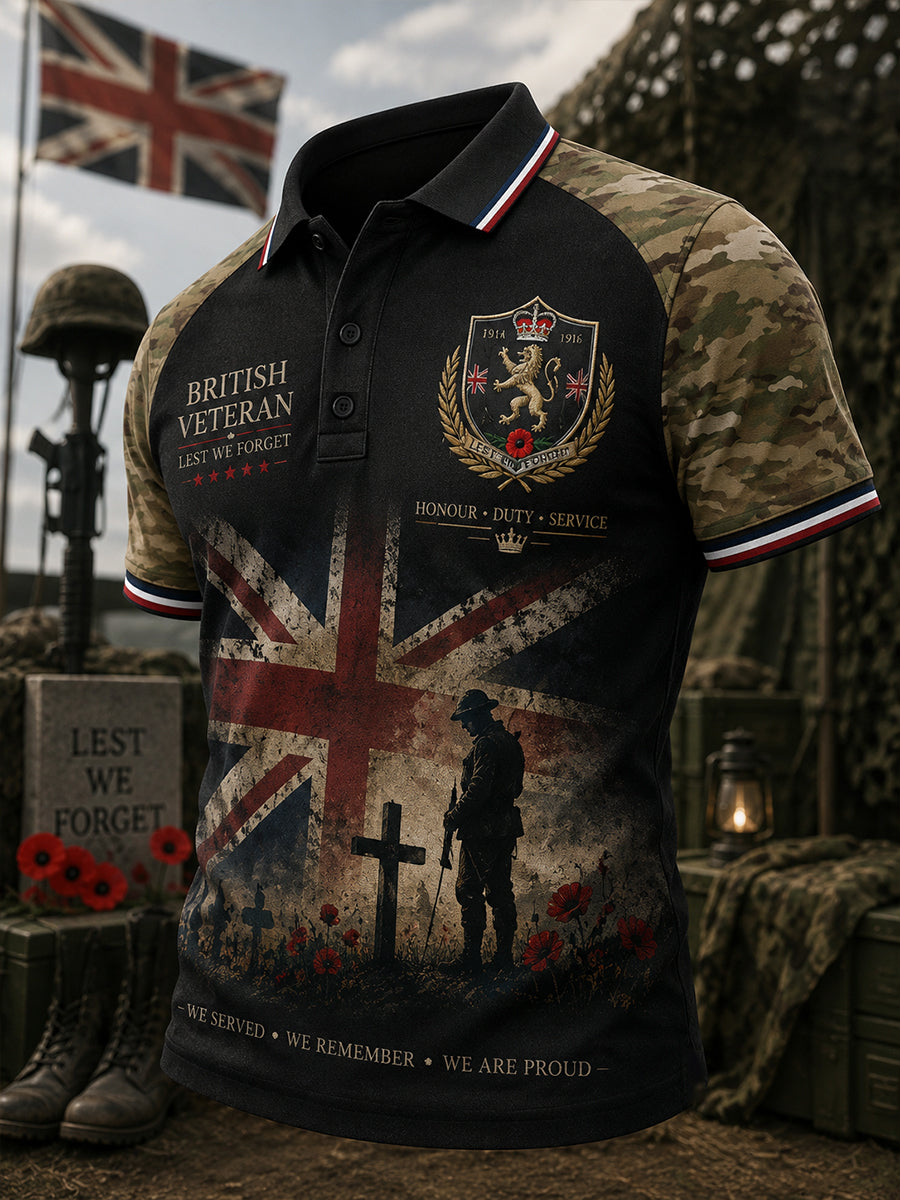 Men's Short-Sleeve Polo Shirt With Veteran Memorial Graphic Print