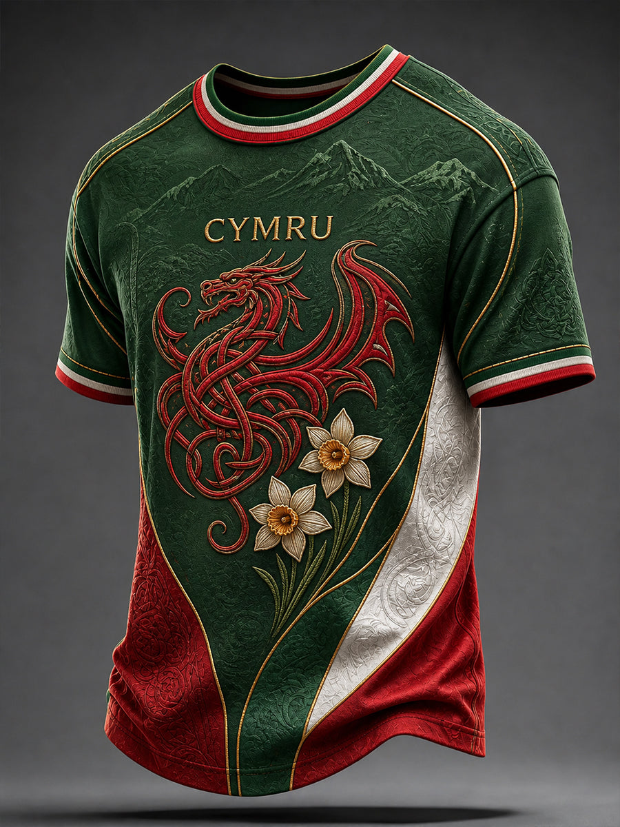 Vintage-Style Welsh Art Print Casual T-Shirt