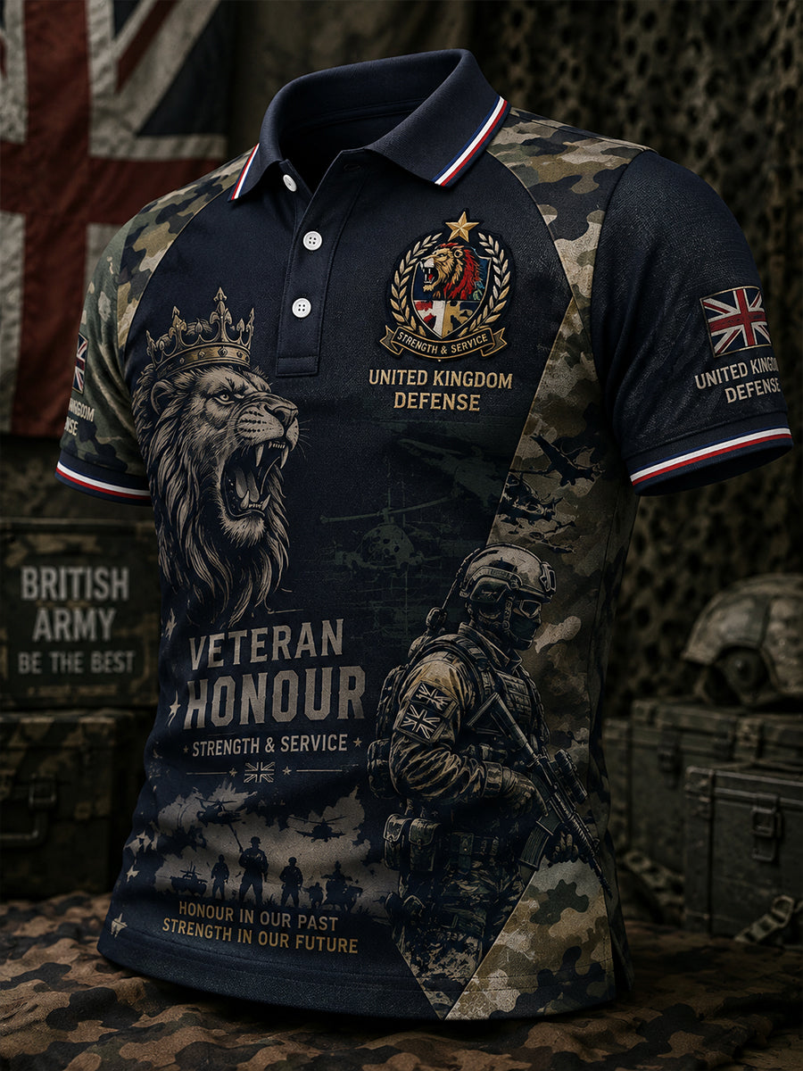 Men's Short-Sleeve Polo Shirt With Vintage Military-Style Print
