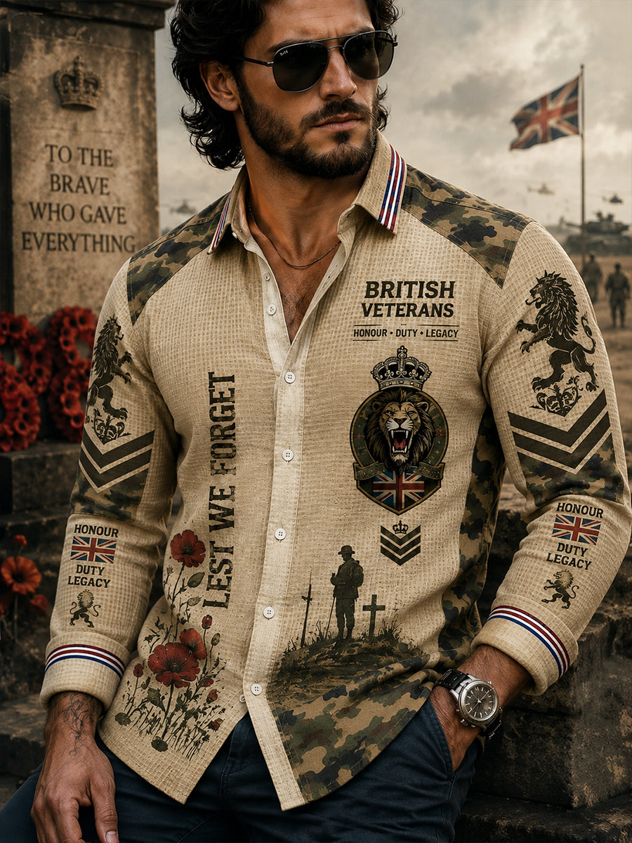Men's Waffle-Knit Long-Sleeve Shirt With Military-Inspired Graphic Print