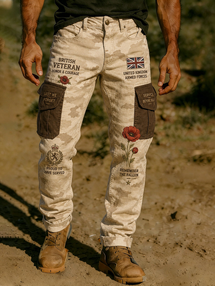 Men's Long Cargo Pants With Military-Inspired Graphic Print