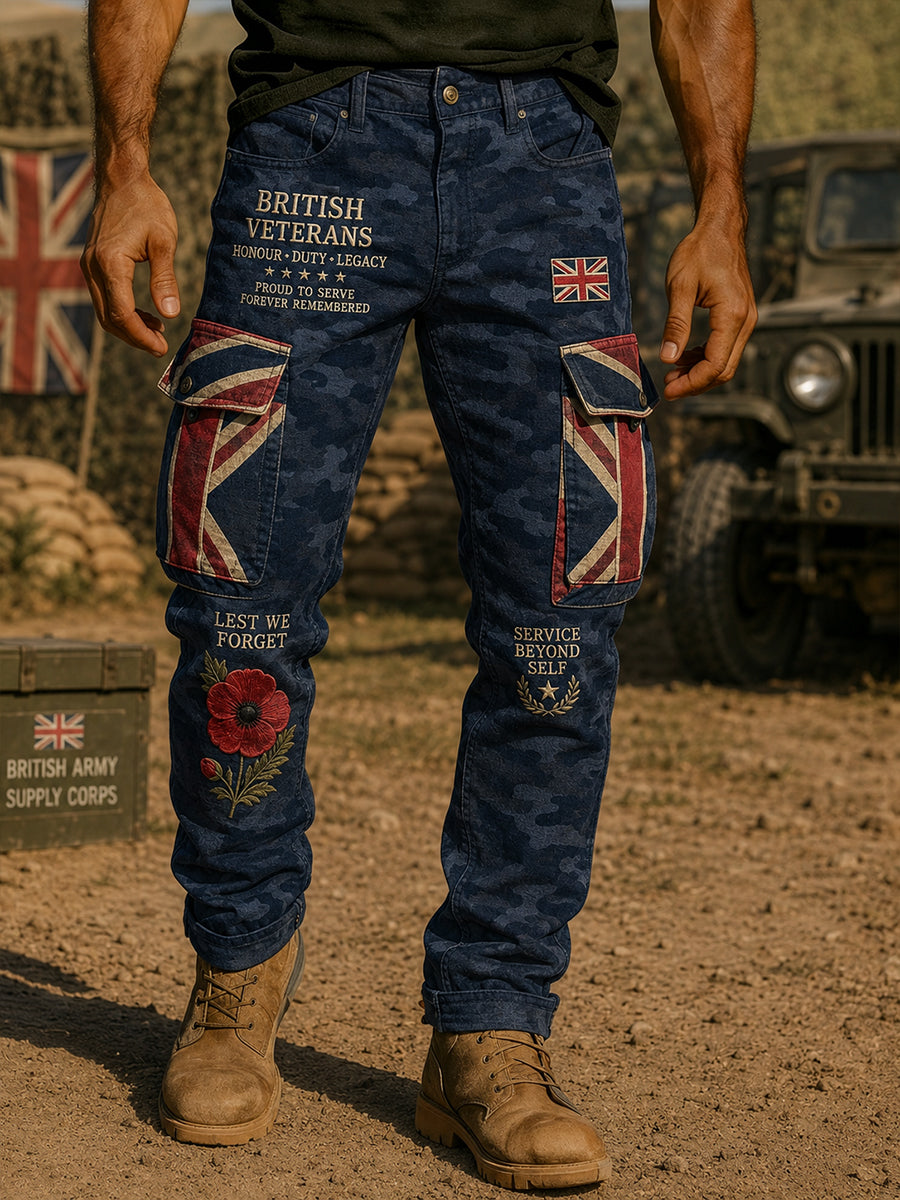 Men's Long Cargo Pants With Military-Inspired Graphic Print