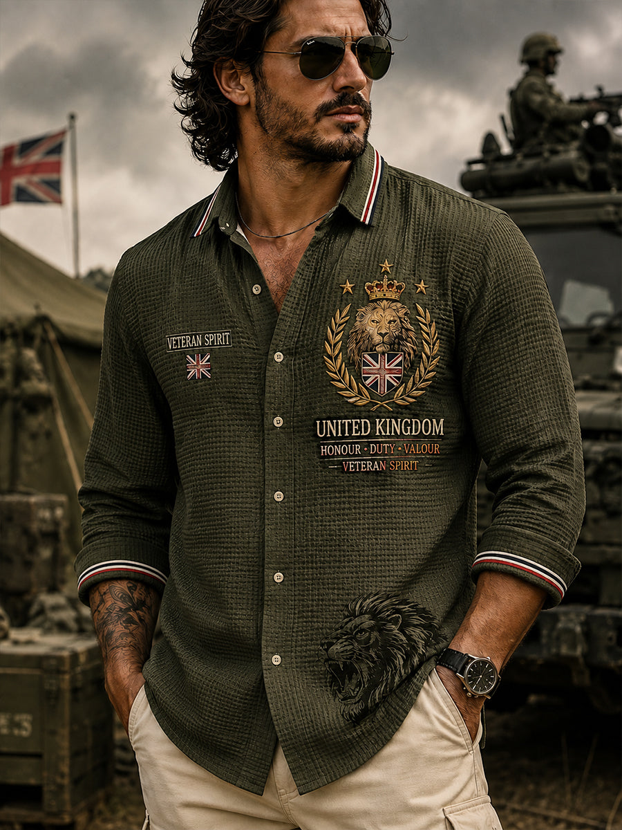Men's Waffle-Knit Long-Sleeve Shirt With Military-Inspired Graphic Print