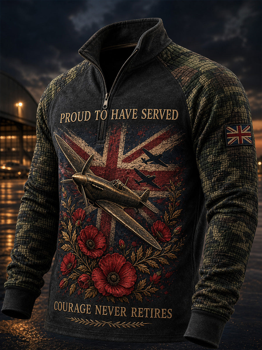Vintage-Style British Veteran Graphic Print Casual Long-Sleeve Sweatshirt