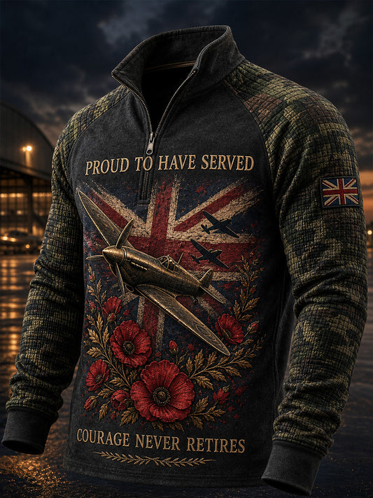 Vintage-Style British Veteran Graphic Print Casual Long-Sleeve Sweatshirt