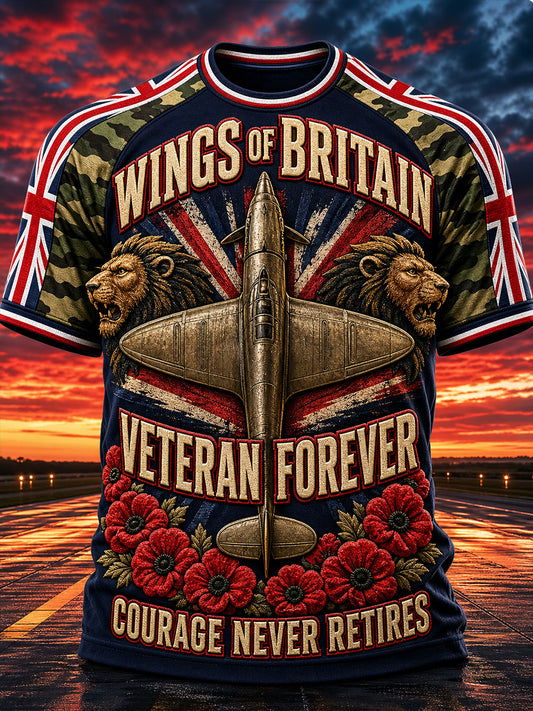 Vintage-Style British Veteran Graphic Casual T-Shirt