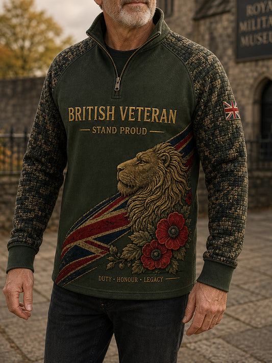 Vintage-Style British Veteran Graphic Print Casual Long-Sleeve Sweatshirt