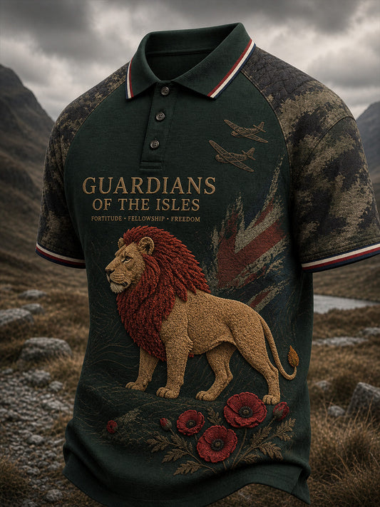 Vintage British Veteran-Inspired Graphic Casual Polo Shirt