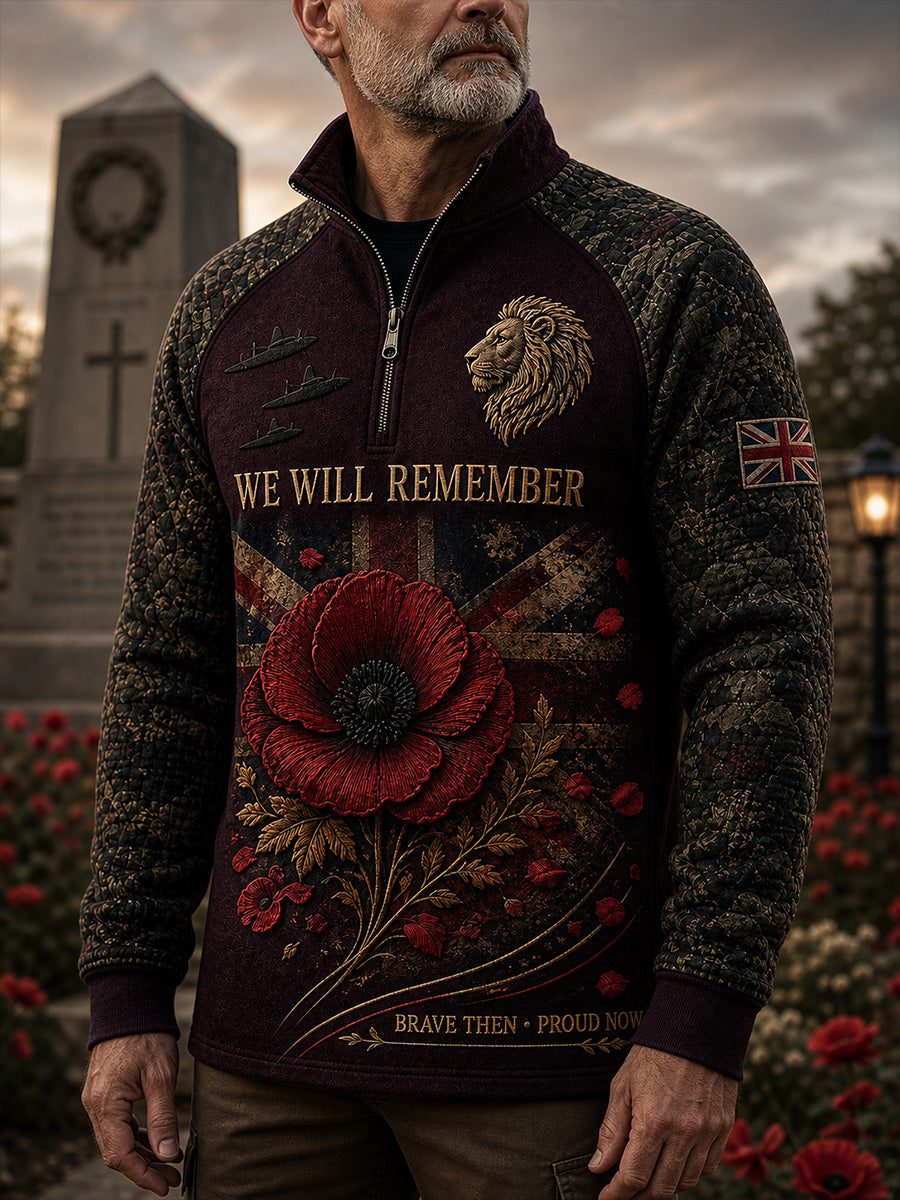 Vintage-Style British Veteran Graphic Print Casual Long-Sleeve Sweatshirt