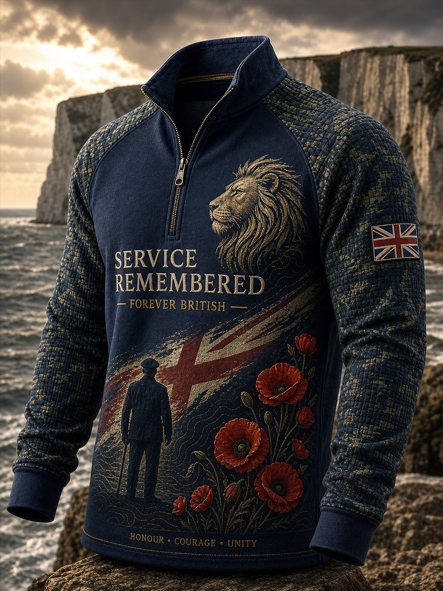 Vintage-Style British Veteran Graphic Print Casual Long-Sleeve Sweatshirt