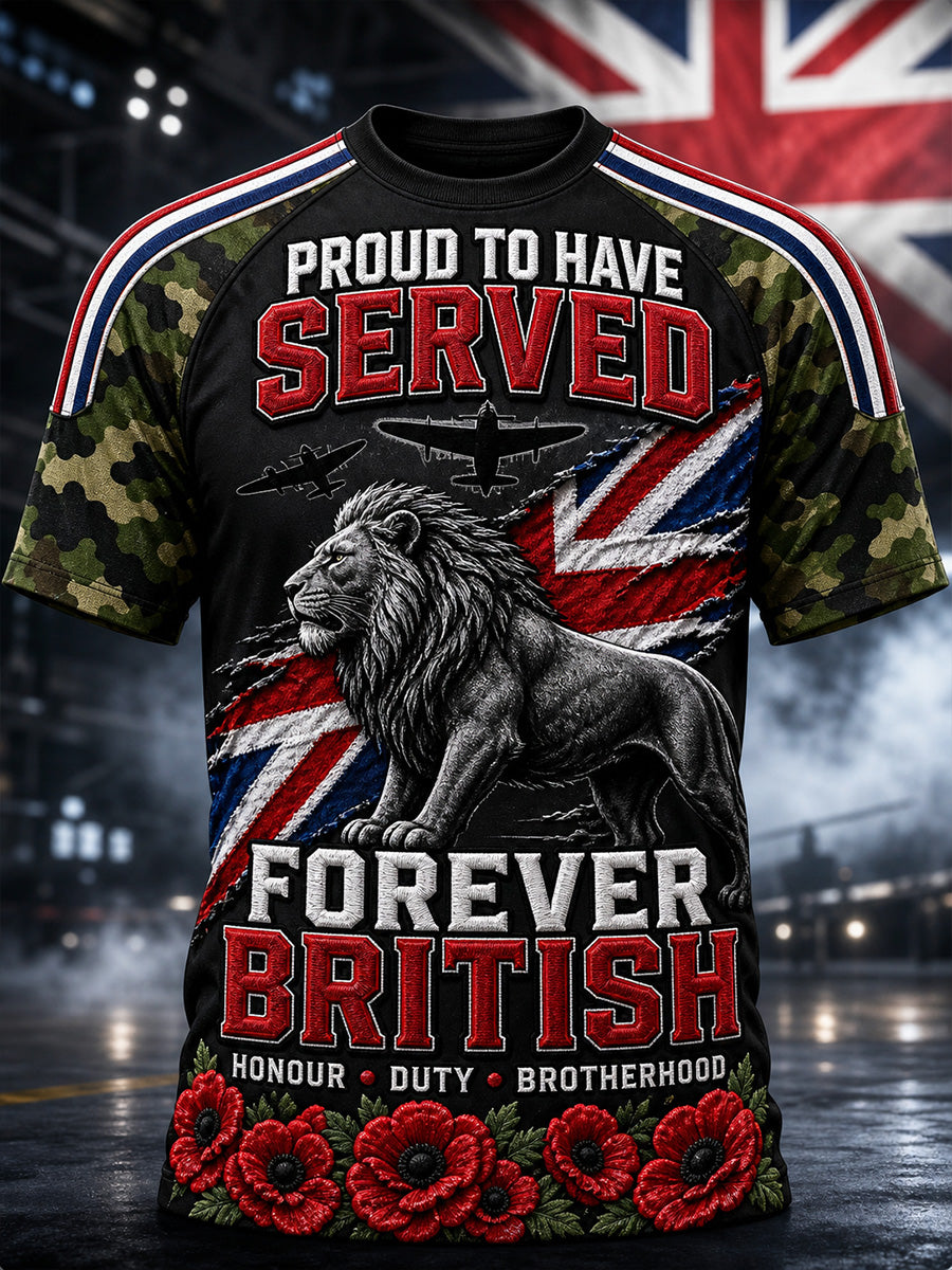 Vintage-Style British Veteran Graphic Casual T-Shirt