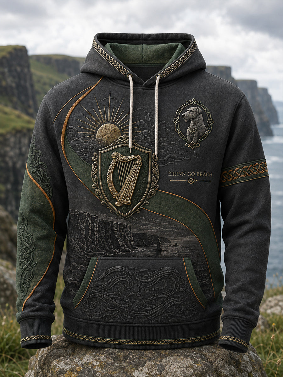 Men's Irish Patriotic Commemoration Oversized Drop-Shoulder Hoodie with Pockets